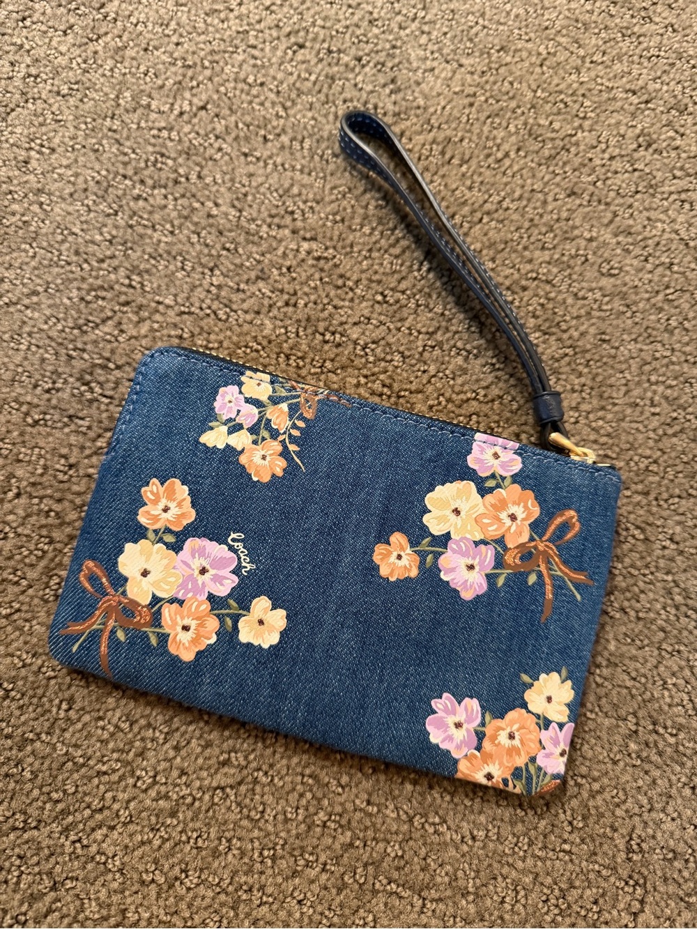 COACH Denim Floral Wristlet Zip Pouch - Picture 2 of 3